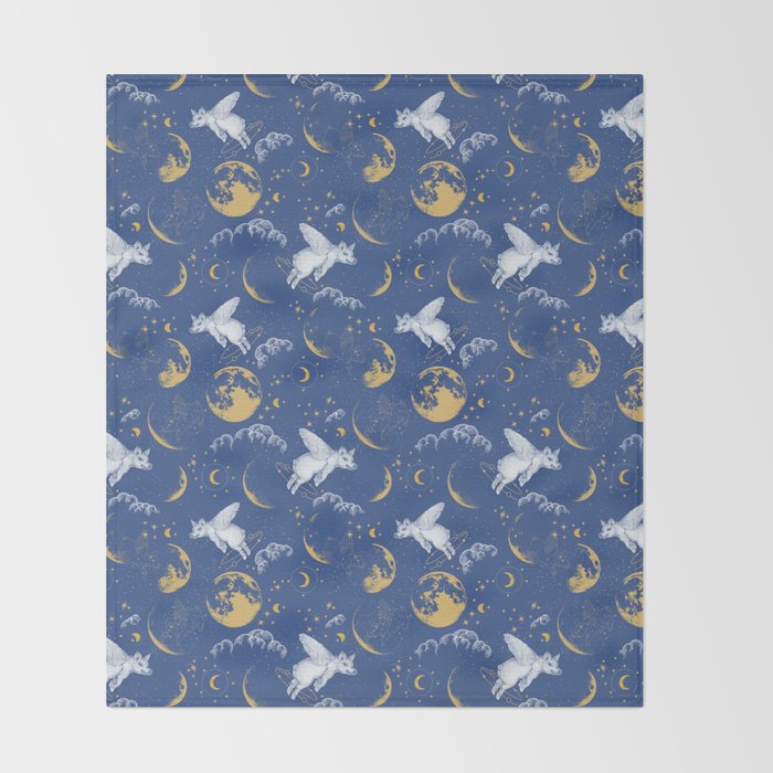 Celestial Pigs lunar blue Throw Blanket Gallery Image 2