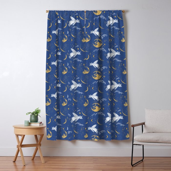 Celestial Pigs lunar blue Window Curtain Gallery Image 5