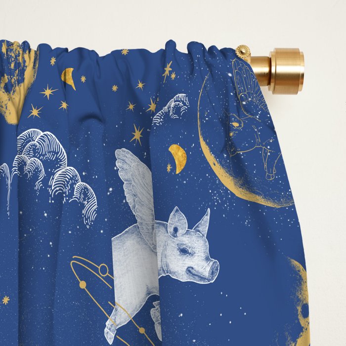 Celestial Pigs lunar blue Window Curtain Gallery Image 2