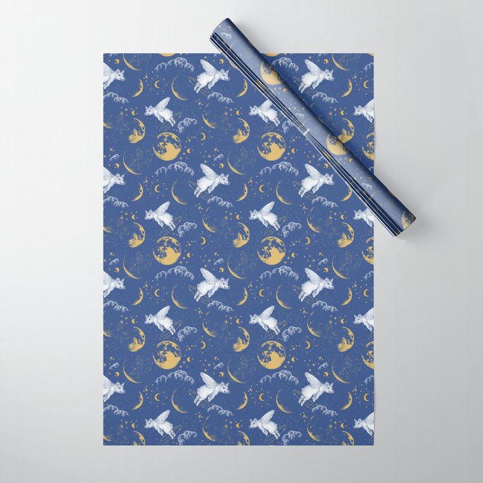 Celestial Pigs lunar blue Wrapping Paper Gallery Image 1