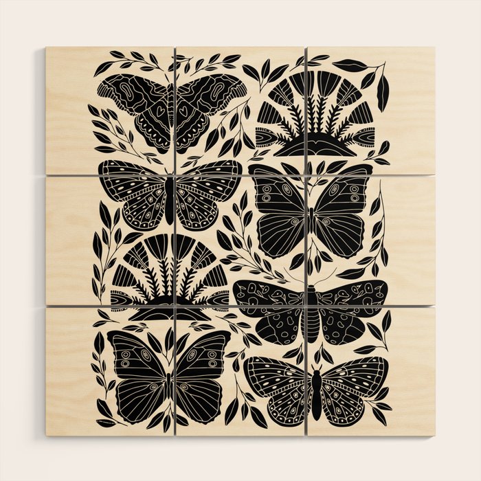 Black & White Retro, Folk Butterfly Wood Wall Art Gallery Image 1