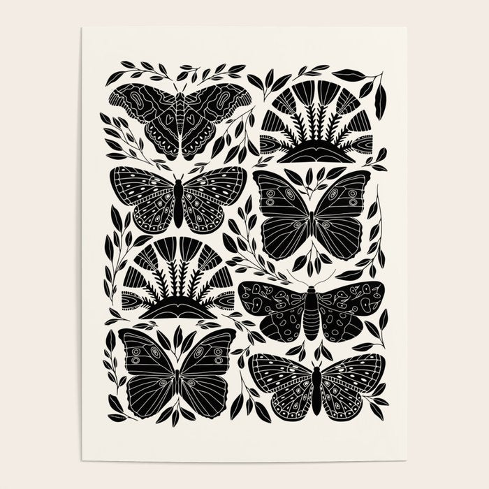 Black & White Retro, Folk Butterfly Poster Gallery Image 4