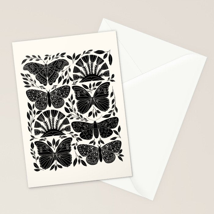 Black & White Retro, Folk Butterfly Stationery Card Gallery Image 2