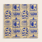 Blue summer vacation patchwork art pattern Wood Wall Art Gallery Image 1