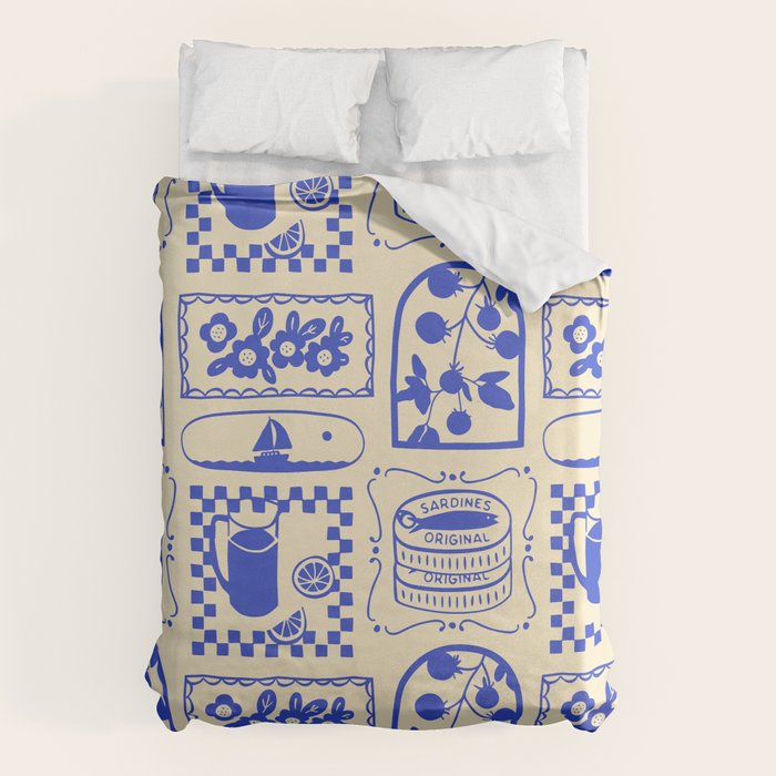 Blue summer vacation patchwork art pattern Duvet Cover Gallery Image 6