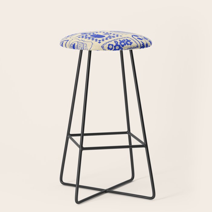 Blue summer vacation patchwork art pattern Stool Gallery Image 1