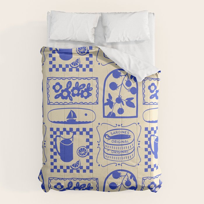 Blue summer vacation patchwork art pattern Comforter Gallery Image 1