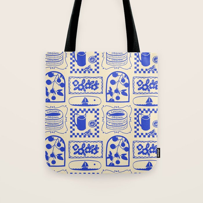 Blue summer vacation patchwork art pattern Tote Bag Gallery Image 1