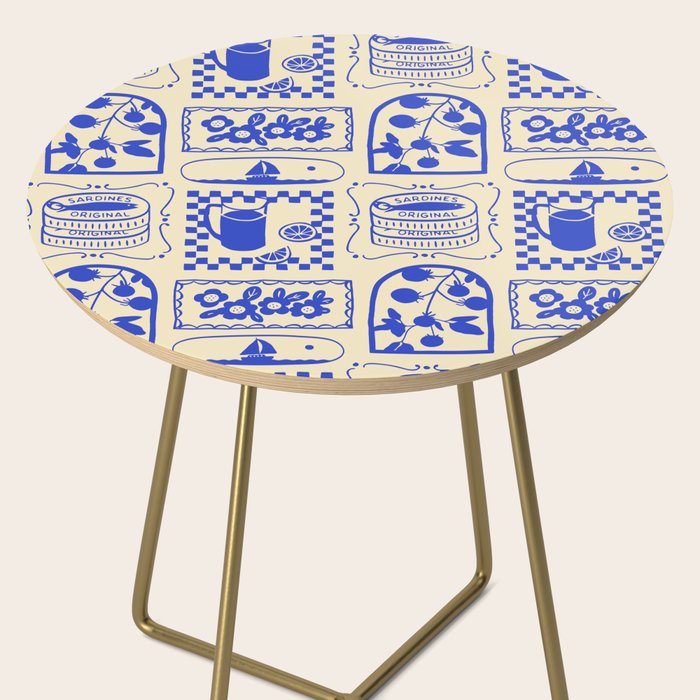Blue summer vacation patchwork art pattern Side Table Gallery Image 2