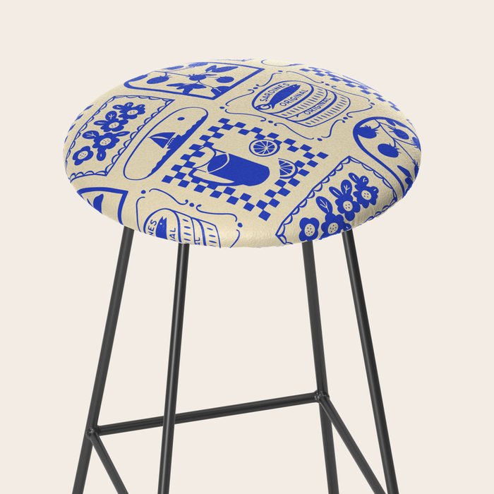 Blue summer vacation patchwork art pattern Stool Gallery Image 2