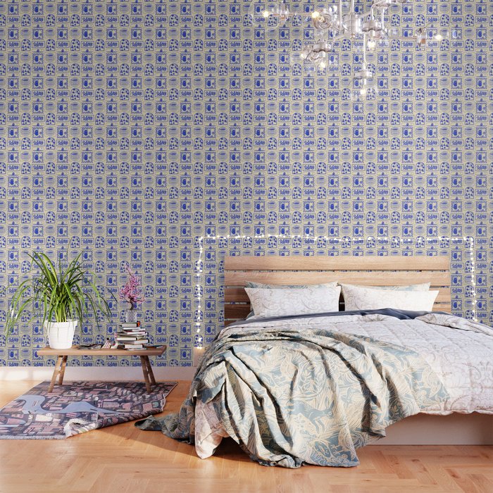 Blue summer vacation patchwork art pattern Wallpaper Gallery Image 1