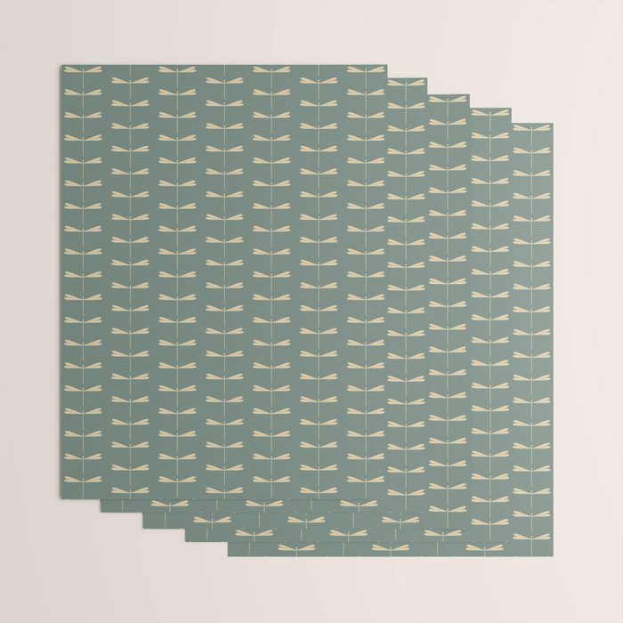 Dragonfly Pattern XII Neutral Green Wrapping Paper Gallery Image 3