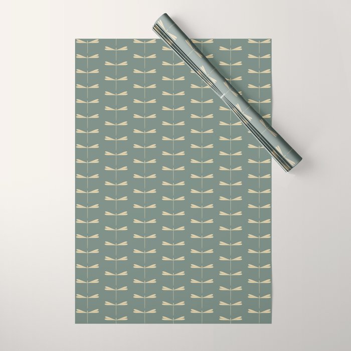 Dragonfly Pattern XII Neutral Green Wrapping Paper Gallery Image 1