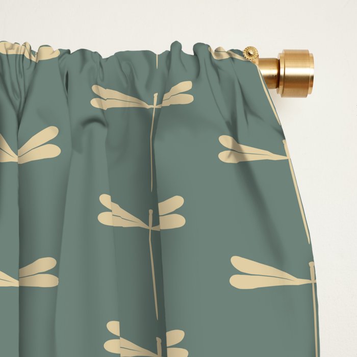 Dragonfly Pattern XII Neutral Green Window Curtain Gallery Image 2