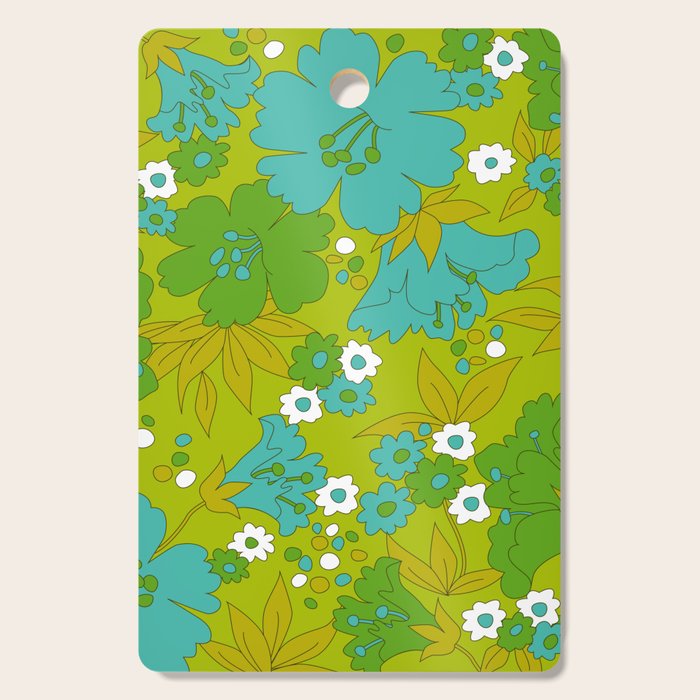 Green, Turquoise, and White Retro Flower Design Pattern Cutting Board Gallery Image 1