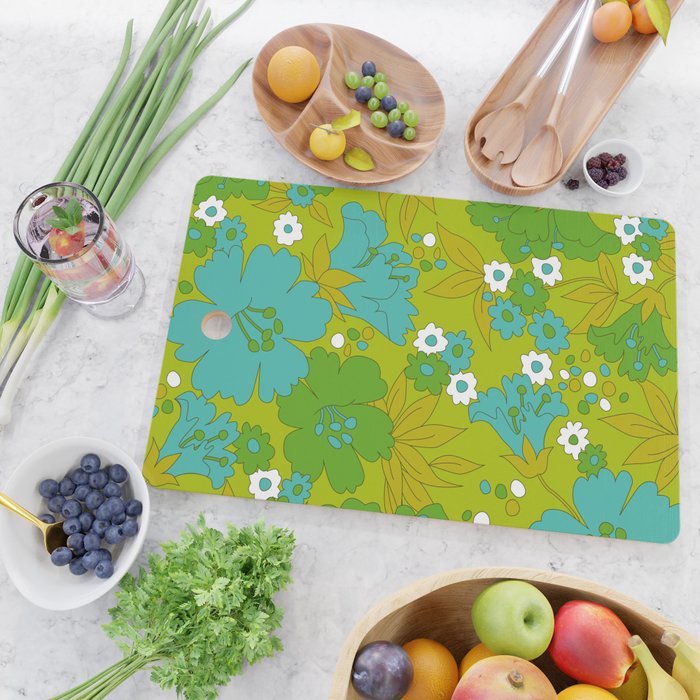 Green, Turquoise, and White Retro Flower Design Pattern Cutting Board Gallery Image 2