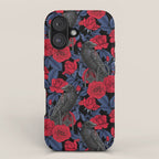 Ravens and red roses with blue leaves iPhone Case Gallery Image 1