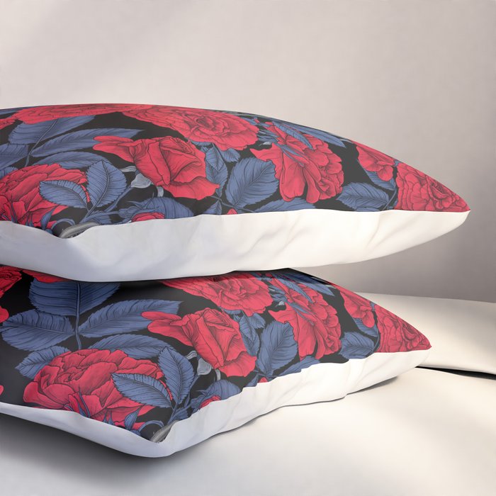 Ravens and red roses with blue leaves Pillow Sham Gallery Image 3