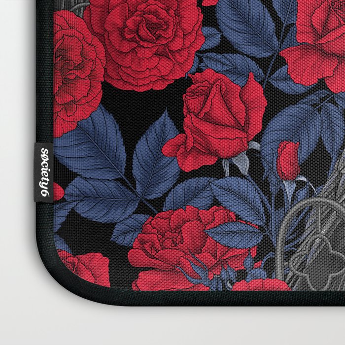 Ravens and red roses with blue leaves Laptop Sleeve Gallery Image 3