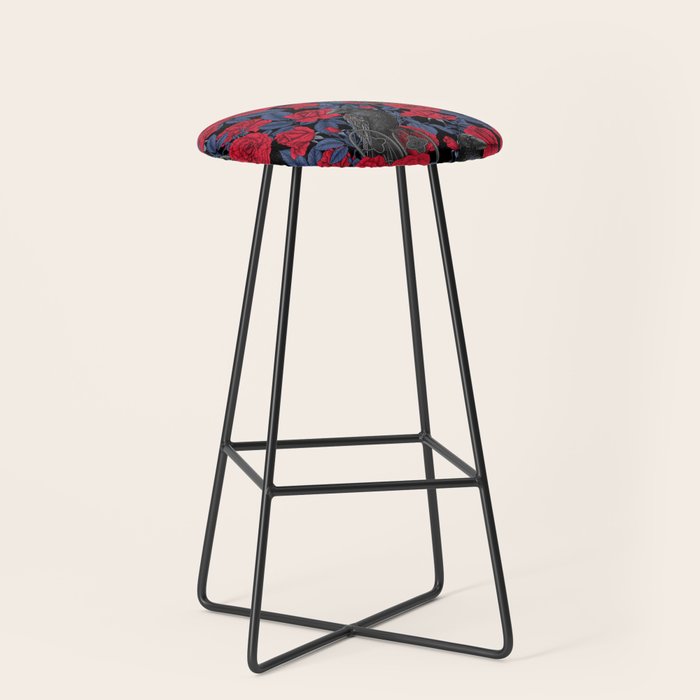 Ravens and red roses with blue leaves Stool Gallery Image 1