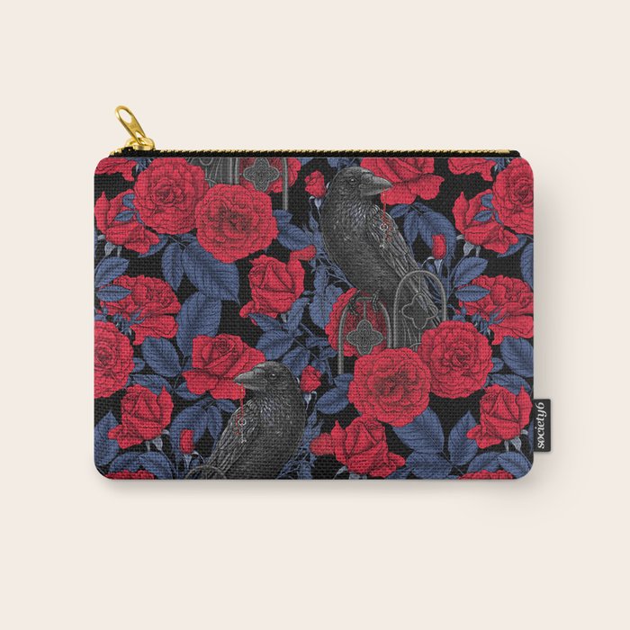 Ravens and red roses with blue leaves Carry All Pouch Gallery Image 1