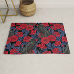 Ravens and red roses with blue leaves Rug Gallery Image 1