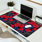 Ravens and red roses with blue leaves Desk Mat Gallery Image 2