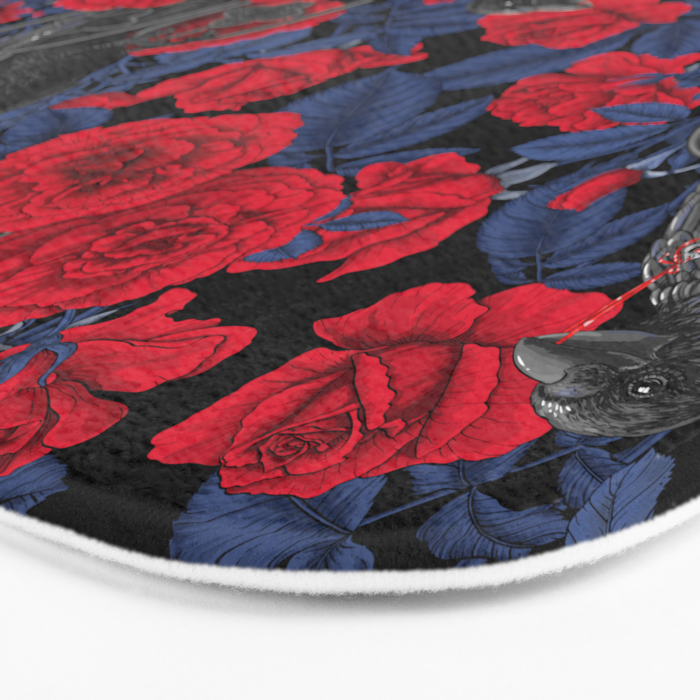 Ravens and red roses with blue leaves Bath Mat Gallery Image 3