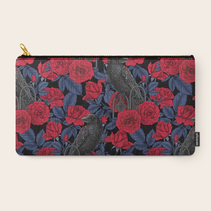Ravens and red roses with blue leaves Carry All Pouch Gallery Image 2
