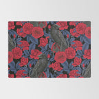 Ravens and red roses with blue leaves Rug Gallery Image 2
