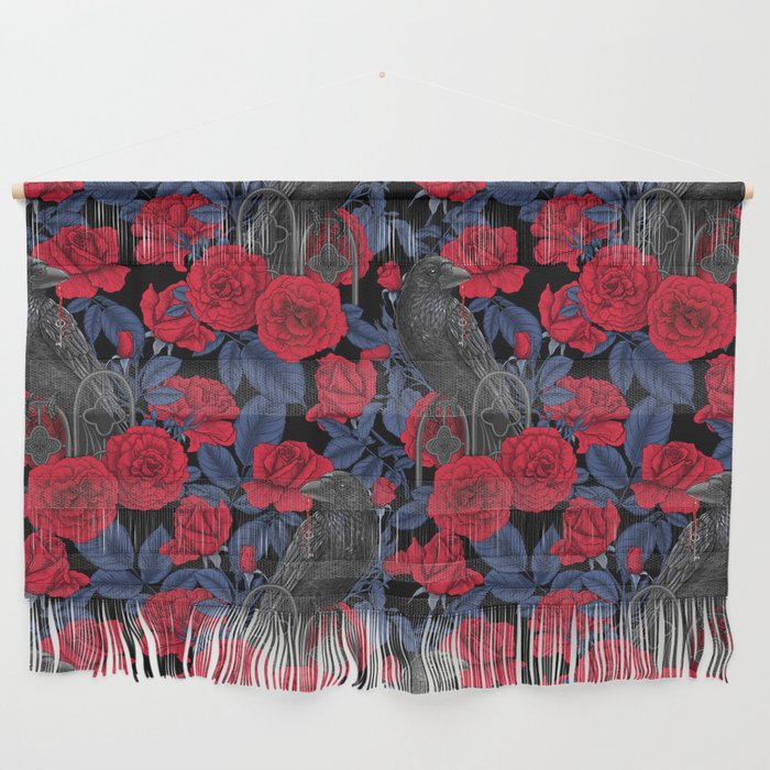 Ravens and red roses with blue leaves Wall Hanging Gallery Image 1
