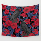 Ravens and red roses with blue leaves Wall Tapestry Gallery Image 4