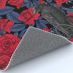 Ravens and red roses with blue leaves Rug Gallery Image 4
