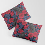 Ravens and red roses with blue leaves Pillow Sham Gallery Image 3