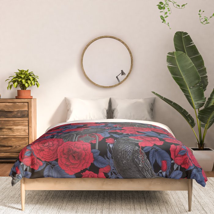 Ravens and red roses with blue leaves Comforter Gallery Image 3