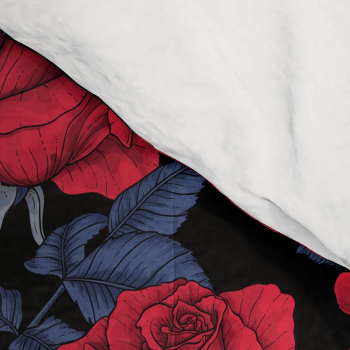 Ravens and red roses with blue leaves Comforter Gallery Image 4