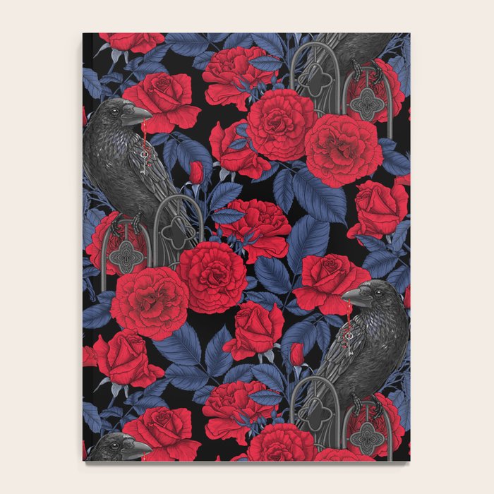 Ravens and red roses with blue leaves Notebook Gallery Image 4