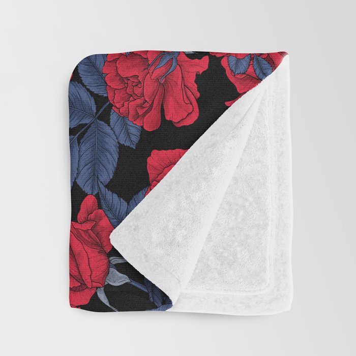 Ravens and red roses with blue leaves Throw Blanket Gallery Image 3