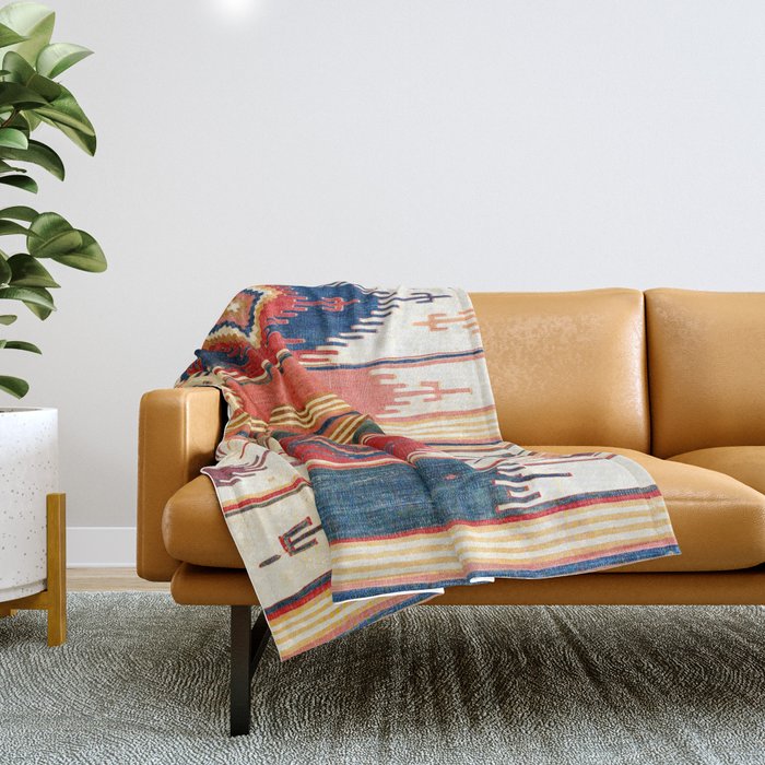 Aksaray Antique Cappadocian Turkish Kilim Print Throw Blanket Gallery Image 1