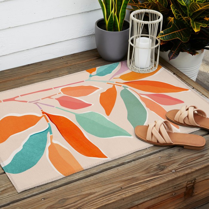 Rainbow Forest - Abstract Tree Painting Outdoor Rug Gallery Image 2