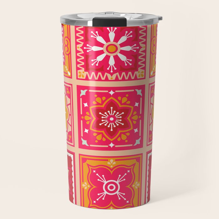 Talavera Mexican Tile - Hot Pink & Orange Palette Travel Mug Gallery Image 1