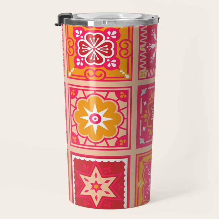 Talavera Mexican Tile - Hot Pink & Orange Palette Travel Mug Gallery Image 3
