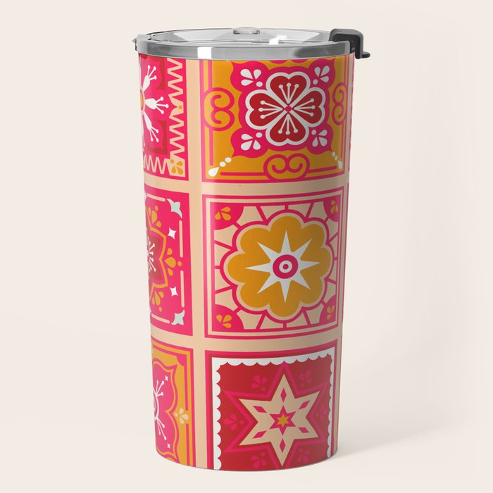 Talavera Mexican Tile - Hot Pink & Orange Palette Travel Mug Gallery Image 2