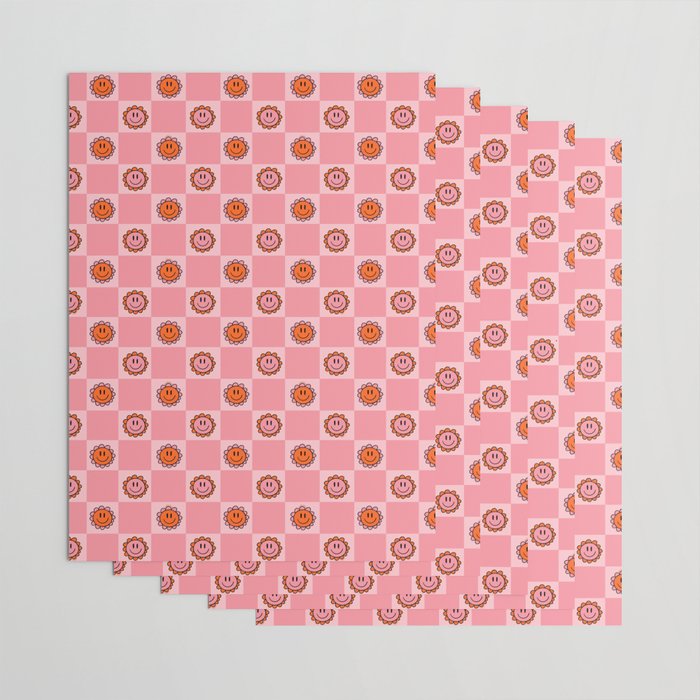 Pink Smiley Face Checkerboard Wrapping Paper Gallery Image 3