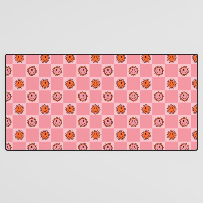 Pink Smiley Face Checkerboard Desk Mat Gallery Image 3