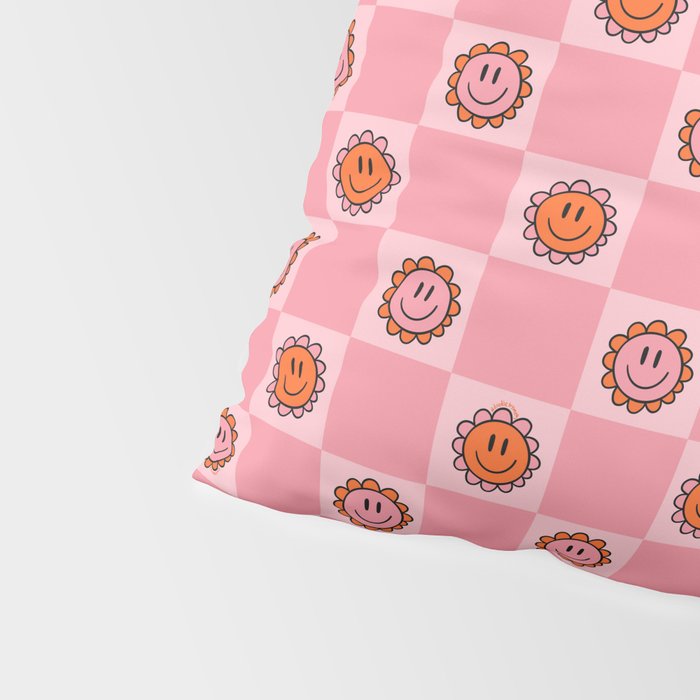 Pink Smiley Face Checkerboard Pillow Sham Gallery Image 4