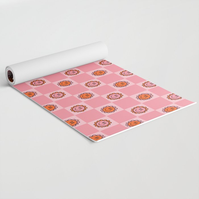 Pink Smiley Face Checkerboard Yoga Mat Gallery Image 2