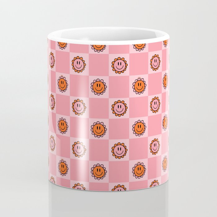 Pink Smiley Face Checkerboard Coffee Mug Gallery Image 4
