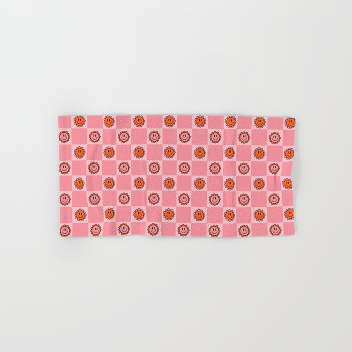 Pink Smiley Face Checkerboard Bath Towel Gallery Image 1