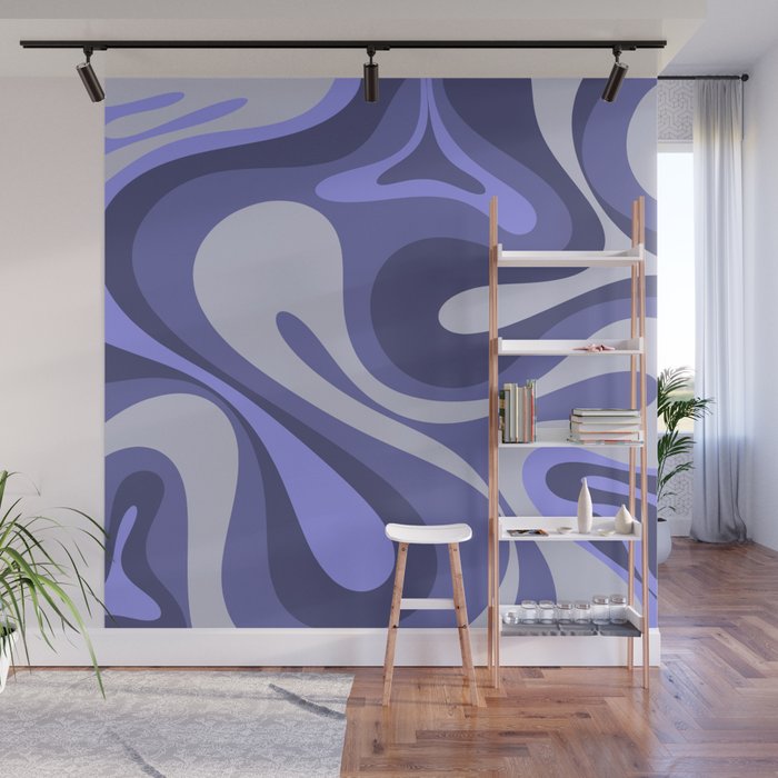Mod Swirl Retro Abstract Pattern in Purple Periwinkle and Lavender Tones Wall Mural Gallery Image 1
